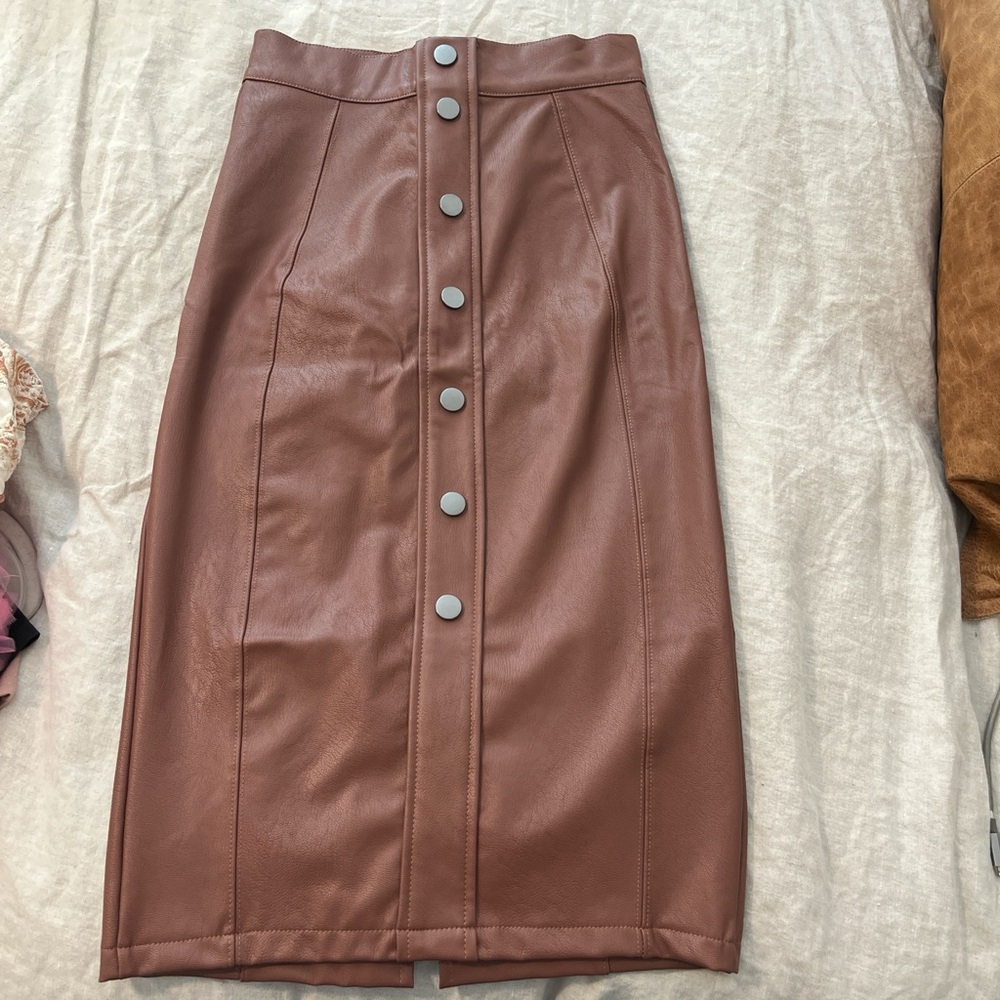Brown Foax Leather Midi Skirt